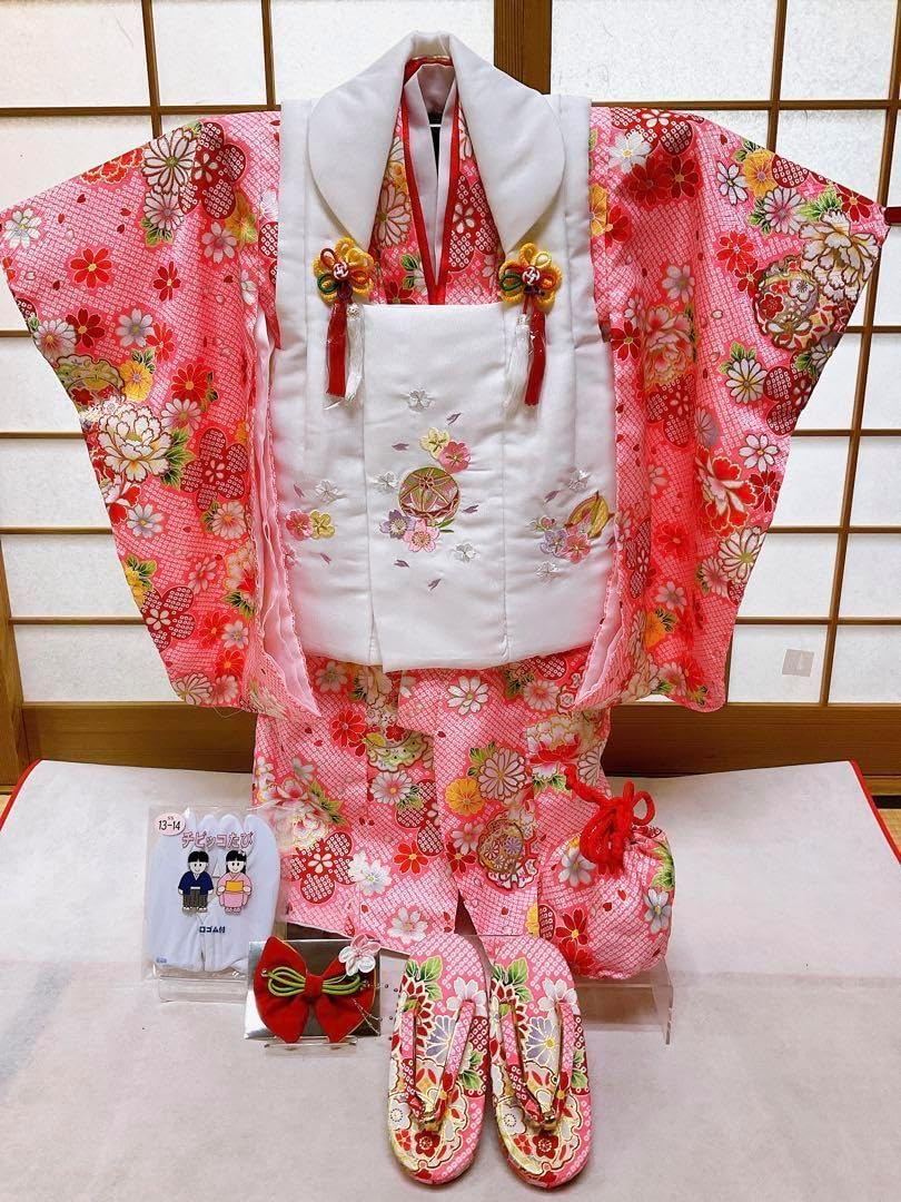 七五三3歳女の子正絹総絞り手縫いの被布(赤色中綿無し） 七五三3歳